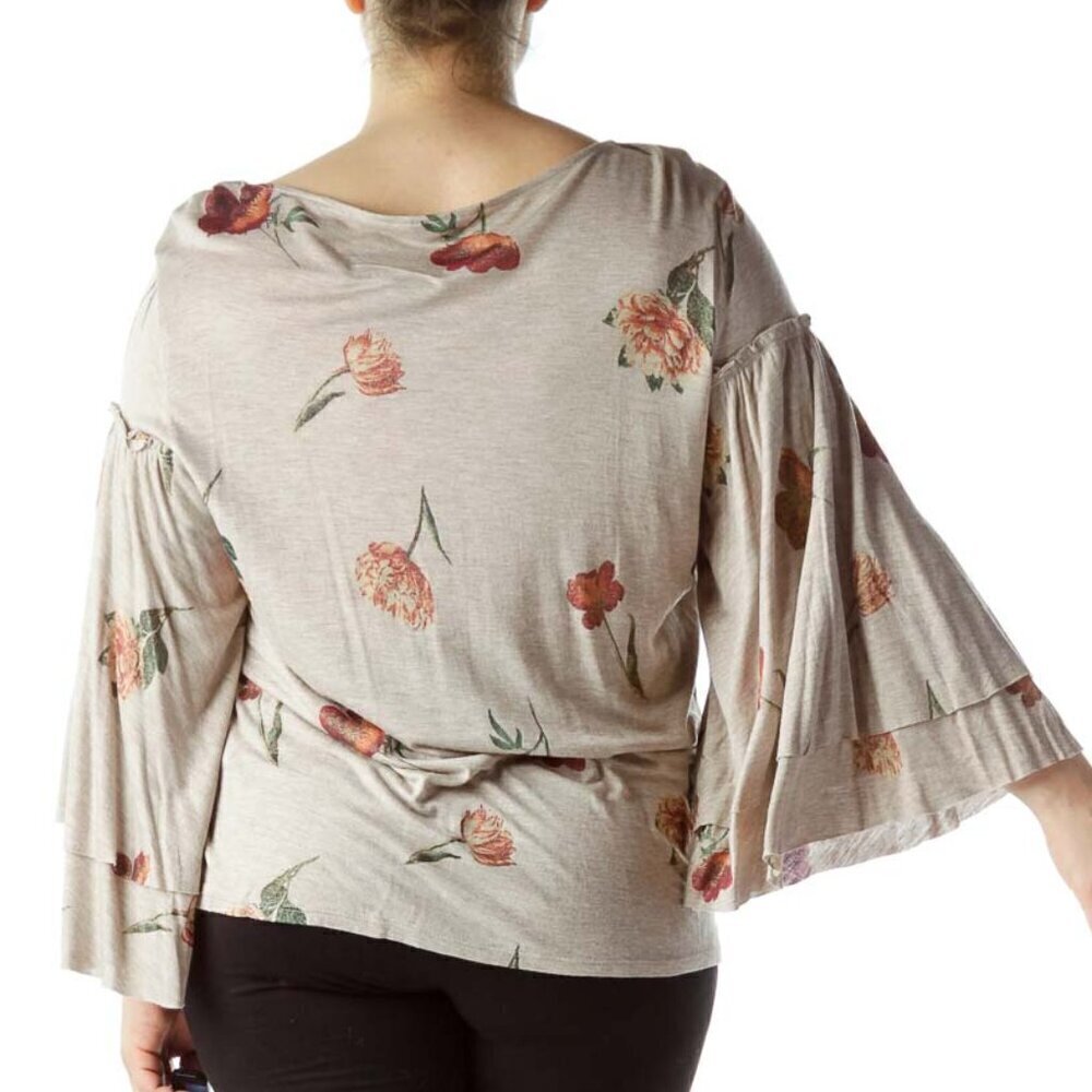Lucky Brand Tan Floral Print Top - Picture 3 of 3